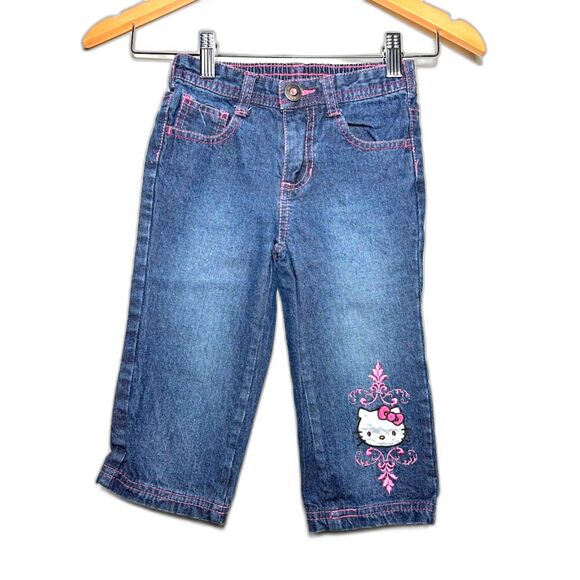 y2k Sanrio Hello Kitty Jeans size 6 Girls Embroidered Denim Character Nostalgia - Picture 1 of 5